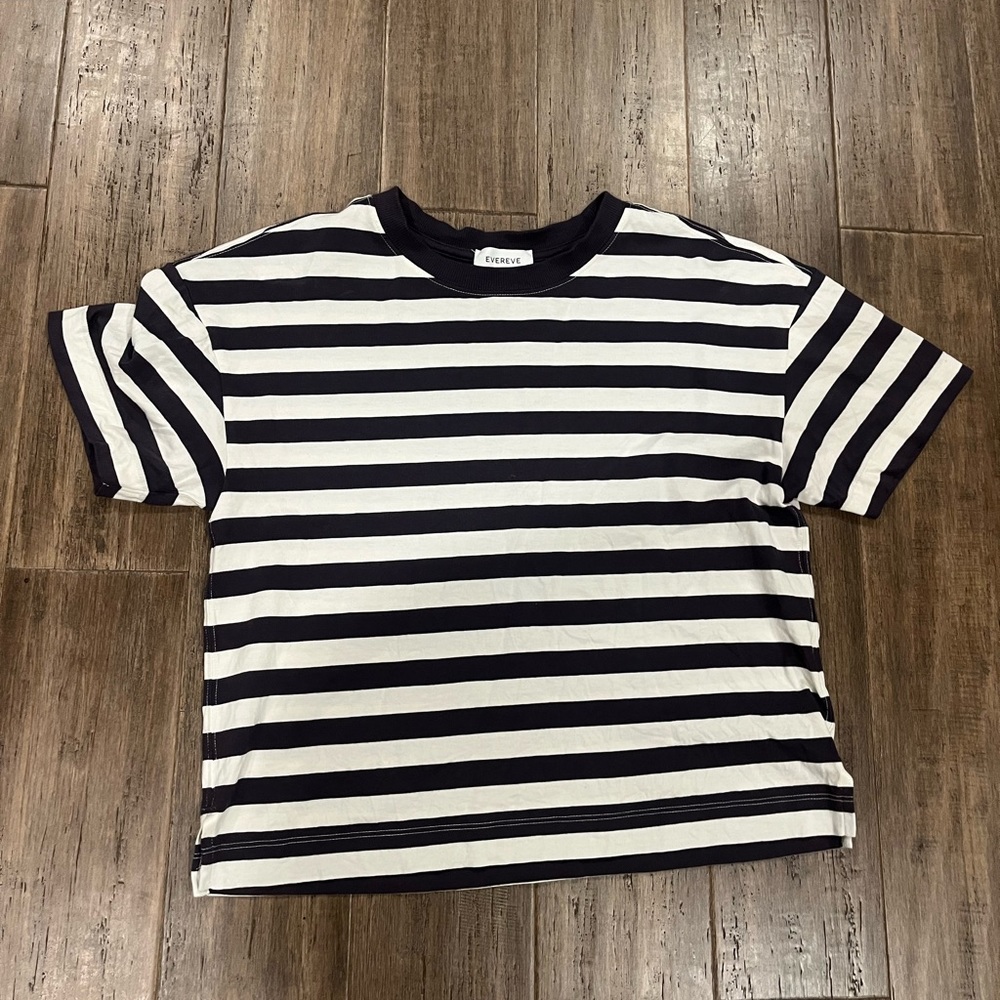 Evereve navy and White Striped Crop Top